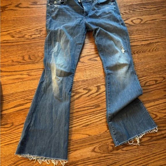 MOTHER Blue Distressed Flare Jeans - Picture 1 of 6